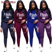 Load image into Gallery viewer, RAISEVERN New Pink Letter Print Tracksuit Women Casual Outfits 2 Two Piece Set Full Pants Suits Plus Size Clothing Autumn