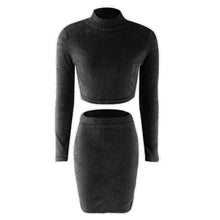 Load image into Gallery viewer, Two Piece Set Women Sweater +Pencil Skirt Suit Long sleeve Fleece Crop Tops Bodycon Skirt 2 Pieces Set Women Knitted Tracksuit