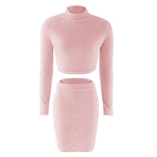 Load image into Gallery viewer, Two Piece Set Women Sweater +Pencil Skirt Suit Long sleeve Fleece Crop Tops Bodycon Skirt 2 Pieces Set Women Knitted Tracksuit